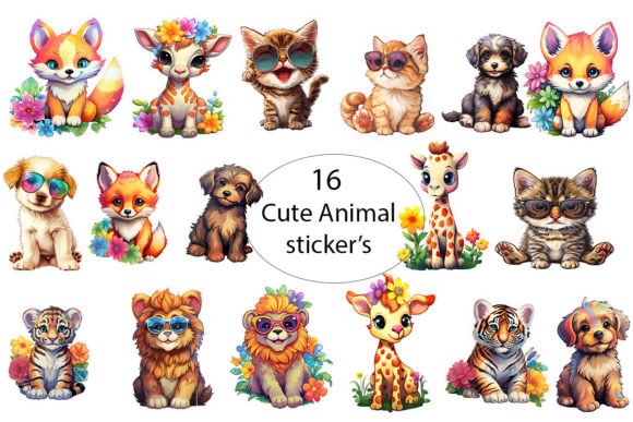 Download 16 Cute Baby Animal Stickers Design. - Animal stickers Collection